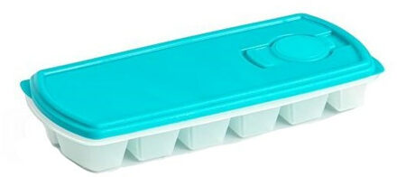 IJsblokjesvorm - met deksel - 12 ijsklontjes - kunststof - lichtblauw