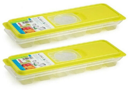 IJsblokjesvorm met deksel - 2x - 12 ijsklontjes - kunststof - groen