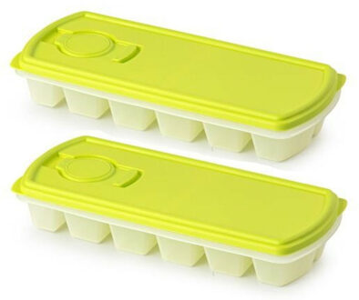 IJsblokjesvorm met deksel - 2x - 12 ijsklontjes - kunststof - groen