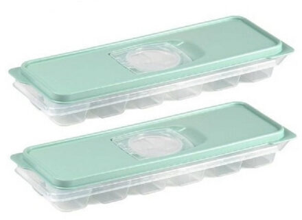 IJsblokjesvorm met deksel - 2x - 12 ijsklontjes - kunststof - mintgroen