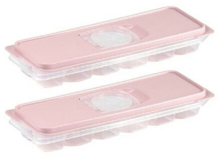 IJsblokjesvorm met deksel - 2x - 12 ijsklontjes - kunststof - oud roze