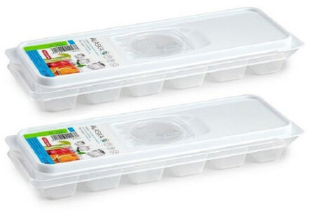 IJsblokjesvorm met deksel - 2x - voor 12 ijsklontjes - kunststof - transparant