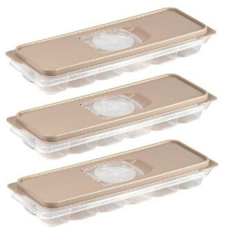 IJsblokjesvorm met deksel - 3x - 12 ijsklontjes - kunststof - beige