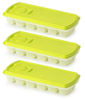 IJsblokjesvorm met deksel - 3x - 12 ijsklontjes - kunststof - groen