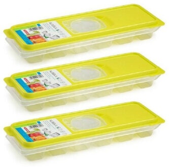 IJsblokjesvorm met deksel - 3x - 12 ijsklontjes - kunststof - groen