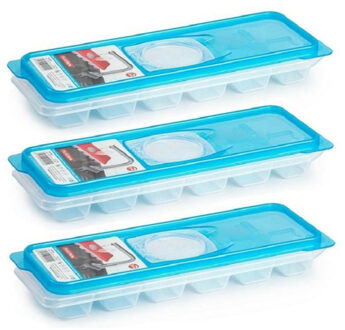 IJsblokjesvorm met deksel - 3x - 12 ijsklontjes - kunststof - ijsblauw