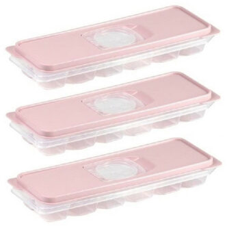 IJsblokjesvorm met deksel - 3x - 12 ijsklontjes - kunststof - oud roze