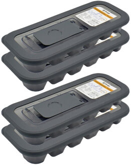 IJsblokjesvorm met deksel - 4x - 12 ijsklontjes - kunststof - grijs