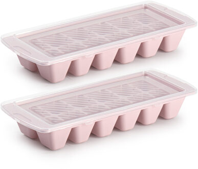 IJsblokjesvormen - roze - 2x stuks - met afsluitdeksel - 28 x 11 cm - ijsklontje