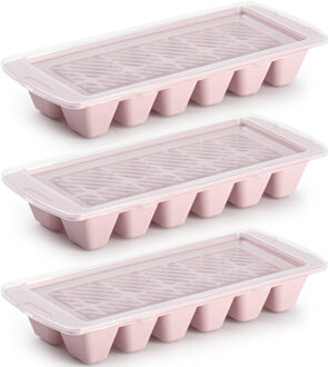 IJsblokjesvormen - roze - 3x stuks - met afsluitdeksel - 28 x 11 cm - ijsklontje