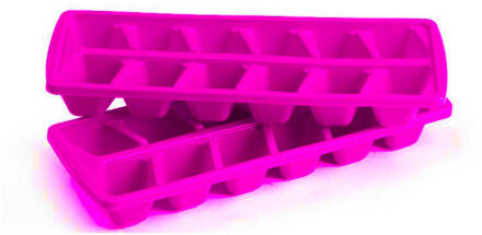 IJsblokjesvormen set 2x stuks met deksel - 24 ijsklontjes - kunststof - roze