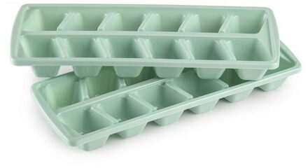 IJsblokjesvormen set 2x stuks met deksel - 24x ijsklontjes - kunststof - mintgroen