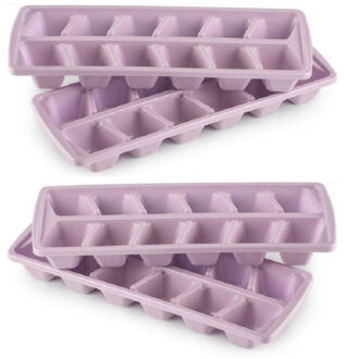 IJsblokjesvormen set 4x stuks met deksel - 12x ijsklontjes - kunststof - oud roze