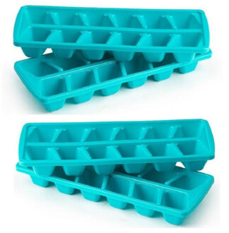 IJsblokjesvormen set 4x stuks met deksel - 24 ijsklontjes - kunststof - blauw