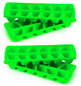 IJsblokjesvormen set 4x stuks met deksel - 24 ijsklontjes - kunststof - groen