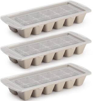 IJsblokjesvormen - taupe - 3x stuks - met afsluitdeksel - 28 x 11 cm - ijsklontje