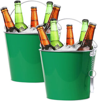 IJsemmer/bierkoeler - 2x stuks - 6L - metaal - groen - met flesopener - wijnkoeler - drankkoeler