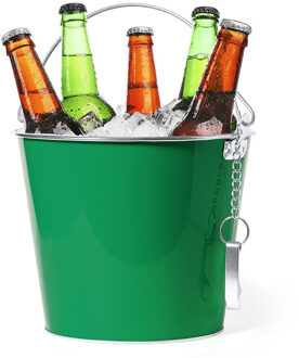 IJsemmer/bierkoeler - 6L - metaal - groen - met flesopener - wijnkoeler - drankkoeler