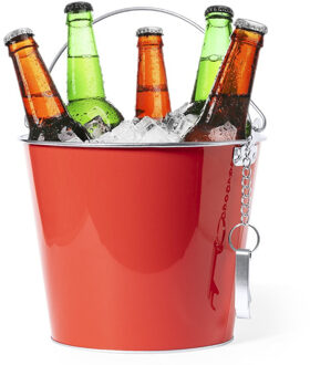 IJsemmer/bierkoeler - 6L - metaal - rood - met flesopener - wijnkoeler - drankkoeler