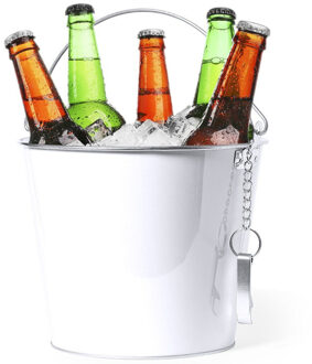 IJsemmer/bierkoeler - 6L - metaal - wit - met flesopener - wijnkoeler - drankkoeler