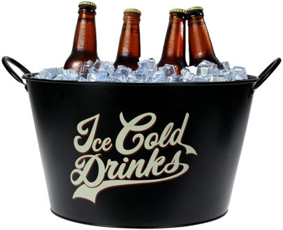IJsemmer/bierkoeler met 2 handvatten - 25L - metaal - zwart - D38 x H22 cm