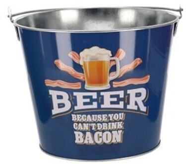 IJsemmer/bierkoeler met handvat - Retro look - 4.5L - metaal - blauw - D22 x H17 cm