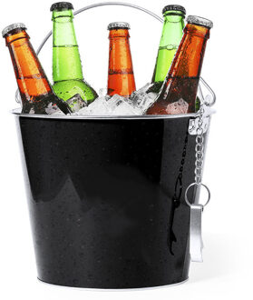 IJsemmer/bierkoeler - zwart - metaal - 6L - met flesopener - drankkoeler - feest