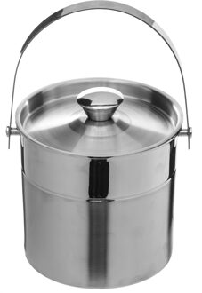 Ijsemmer - met deksel - 15 cm - RVS - IJsblokjes koelemmers - Ijskoeler - IJscontainer Zilver