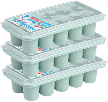 ijsklontjes bakjes - 6.5 cm - 4x stuks - trays met deksel - groen - kunststof