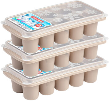 ijsklontjes bakjes - 6.5 cm - 4x stuks - trays met deksel - taupe - kunststof