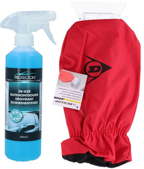 Ijskrabber met antivries spray voor auto - 500 ml - handschoen - ruitenontdooier - IJskrabbers Rood