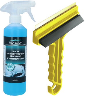 Ijskrabber met antivries spray voor auto - 500 ml - incl. trekker - ruitenontdooier - IJskrabbers Geel