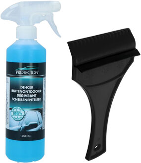 Ijskrabber met antivries spray voor auto - 500 ml - incl. trekker - ruitenontdooier - IJskrabbers Zwart