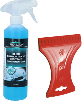 Ijskrabber met antivries spray voor auto - 500 ml - rood - ruitenontdooier - IJskrabbers