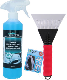 Ijskrabber met antivries spray voor auto - 500 ml - rood - ruitenontdooier