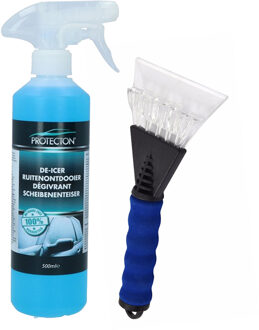 Ijskrabber met antivries spray voor auto - 500 ml - soft grip - ruitenontdooier - IJskrabbers Blauw