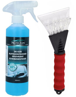 Ijskrabber met antivries spray voor auto - 500 ml - soft grip - ruitenontdooier - IJskrabbers Rood