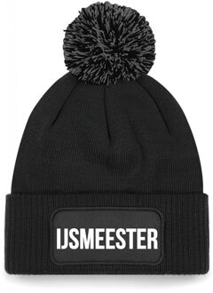 IJsmeester muts met pompon - unisex - one size - zwart One size
