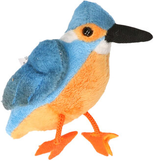 IJsvogel knuffel - 13 cm - vogels - blauw/oranje - dieren knuffels - pluche