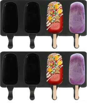 ijsvorm - 2x - siliconen - ijsjes - 25 x 15 cm - incl 100 stokjes - 4 x 80 ml