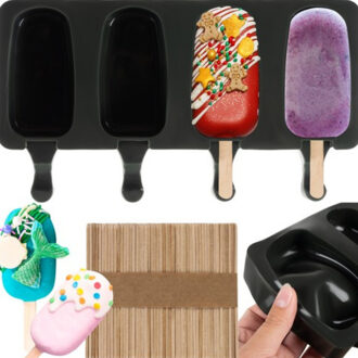 ijsvorm - siliconen - ijsjes - 25 x 15 cm - incl 50 stokjes - 4 x 80 ml