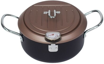 Ijzer Friteuse Pot Mini Diepe Koekenpan Met Afdruiprek Thermometer En Deksel, Non-stick 20cm