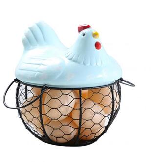 Ijzer Keramische Kip Ornament Ei Fruit Opslag Mand Container Keuken Benodigdheden Keuken Opbergrek Keuken Tools Gadgets Blauw