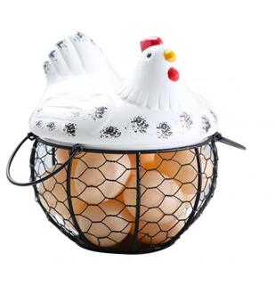 Ijzer Keramische Kip Ornament Ei Fruit Opslag Mand Container Keuken Benodigdheden Keuken Servies wit