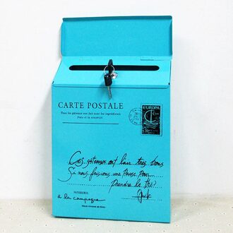 Ijzer Slot Brief Doos Vintage Wall Mount Mailbox Mail Postal Brief Krant Doos Op Voorraad blauw