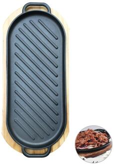 Ijzer Steak Plaat Steak Koekenpan Non-stick Koken Grill Pan Met Houten Dienblad