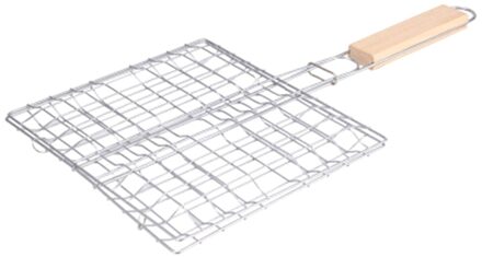 Ijzerdraad Barbecue Grillen Mand Bbq Netto Houten Handvat Vlees Vis Clip Houder Rvs Grillen Mand