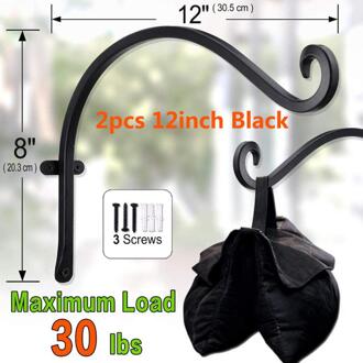 Ijzeren Haak Hang Lantaarn Plant Bloem Pot Smeedijzeren Haken Tuin Decoratie Muur Opknoping Haak Hanger Rack Wanddecoratie 2stk 12duim zwart