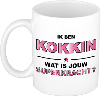 Ik ben kokkin wat is jouw superkracht cadeau mok / beker wit en roze - cadeau / verjaardag / beroepen - feest mokken