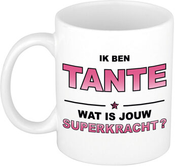 Ik ben tante wat is jouw superkracht cadeau mok / beker wit en roze - cadeau / verjaardag - feest mokken Multikleur